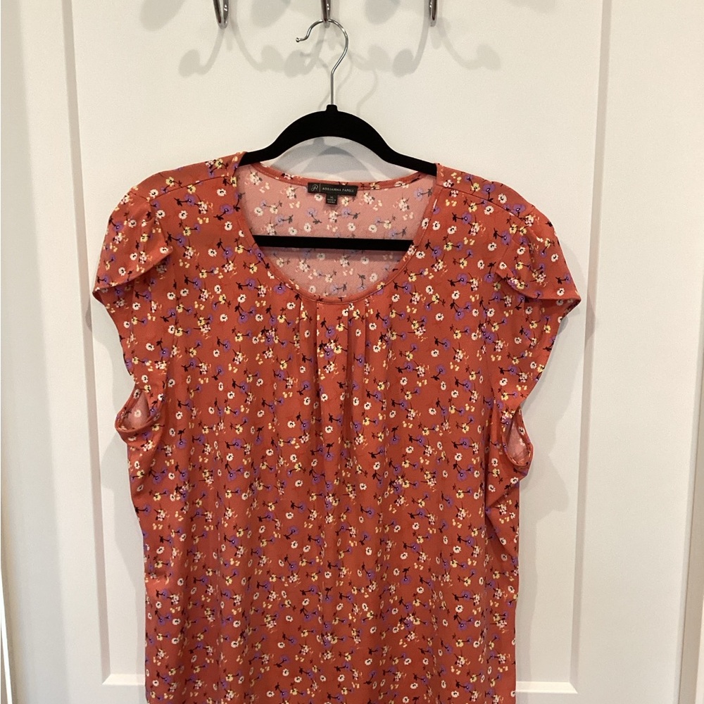 Adrianna Papell Orange Ruffled Flutter Sleeve Blouse